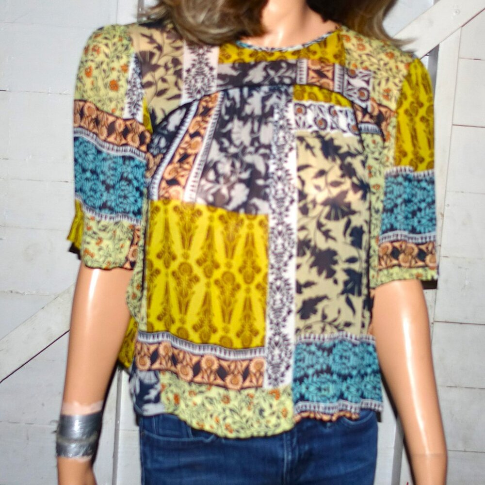 Weston Boho Patchwork Blouse Xs - image 3